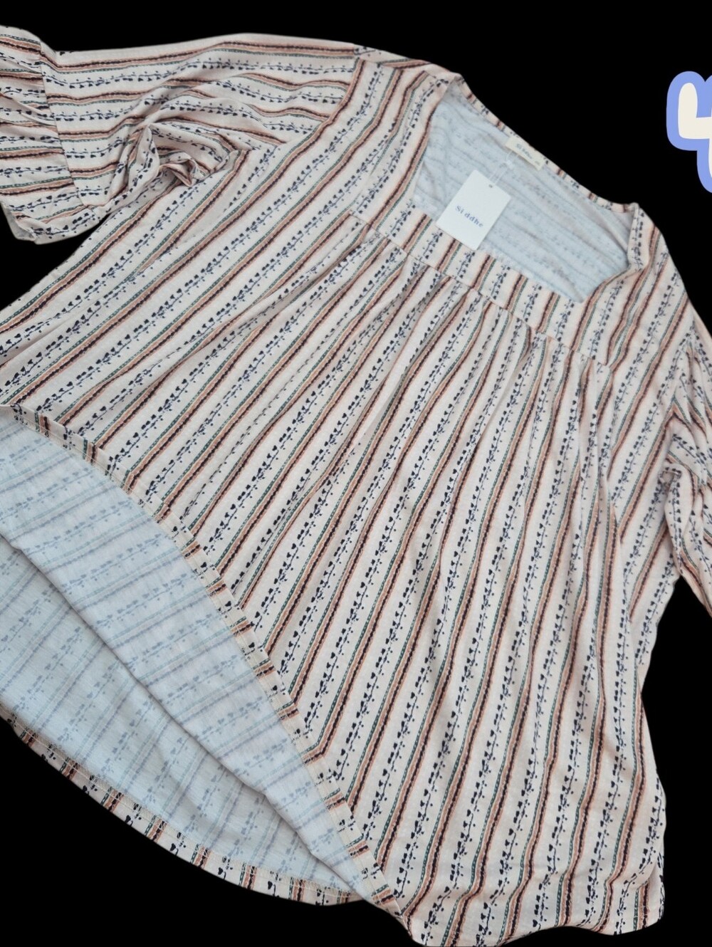 New striped square neck shirt top Women plus 4XL